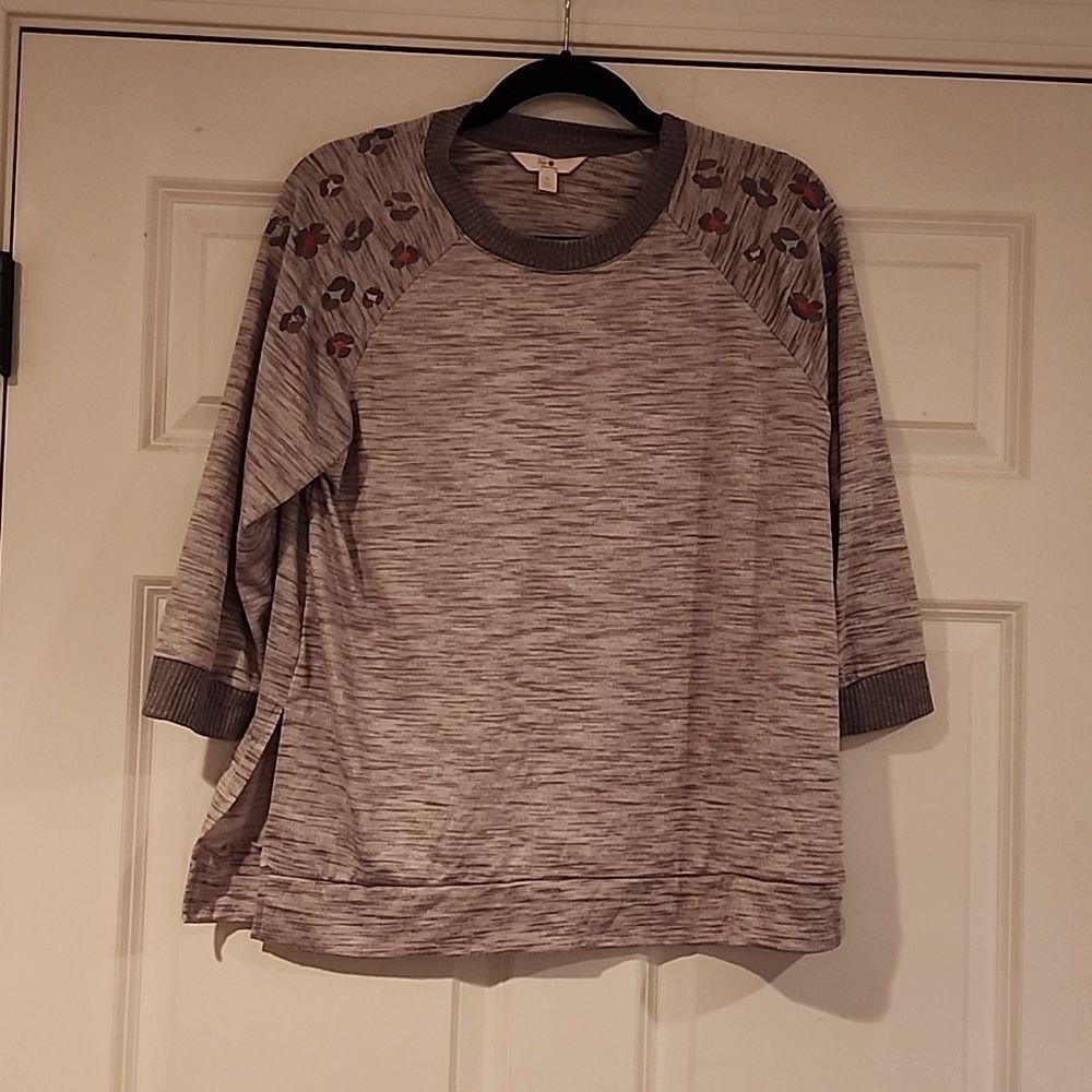 Secret Treasures Soft Gray sweater with cheetah design S